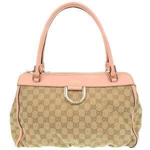 Gucci Abbey GG canvas leather handbag tote bag beige pink